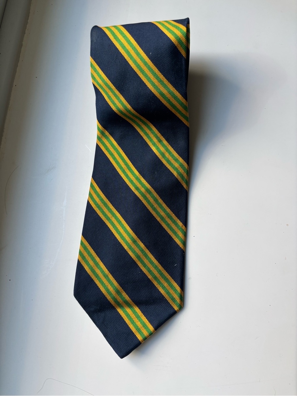 Classic Navy Stripe Men's Tie with Yellow & Green Accents